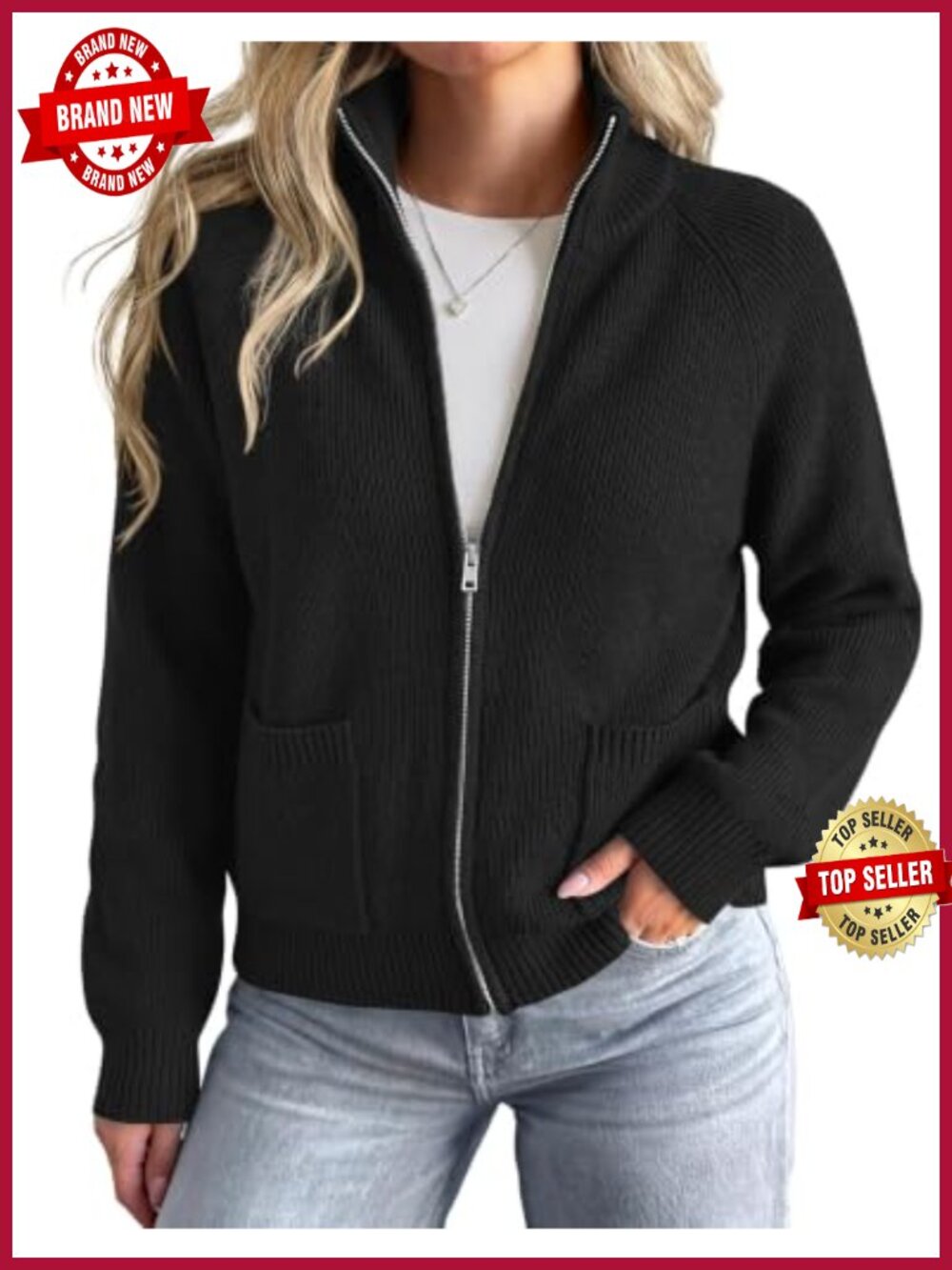 Chunky Ribbed Knit Zip Up Cardigan Sweater with Pockets Fall Jacket